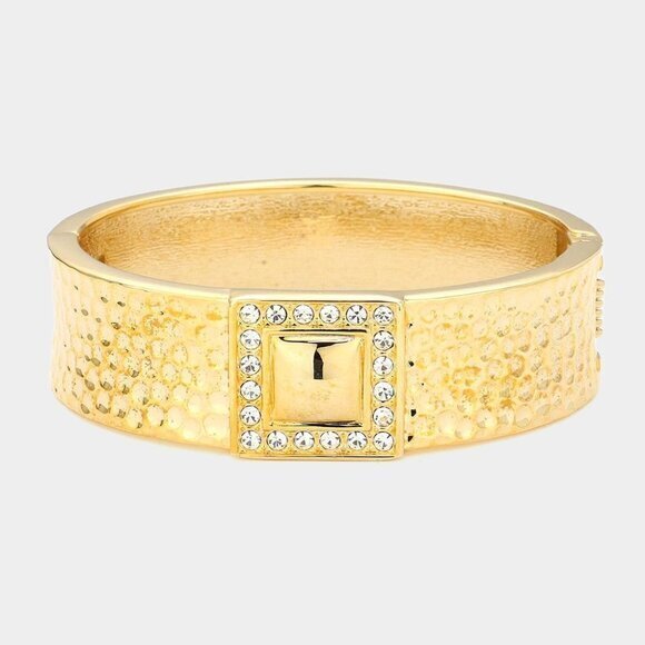 Women's Gold Bangle Bracelet Belt Buckle Rhinestone Bracelet - Picture 4 of 6